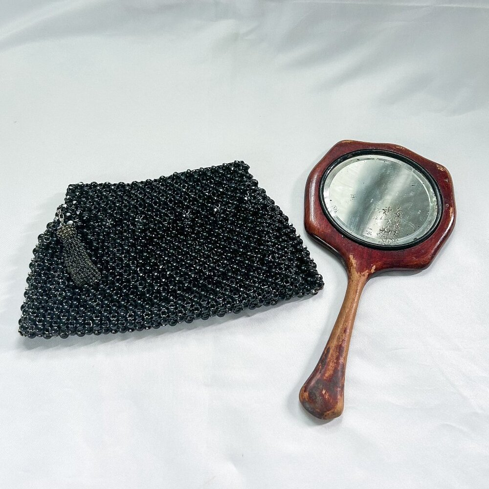 Vintage Beaded Hand Purse and Hand Mirror